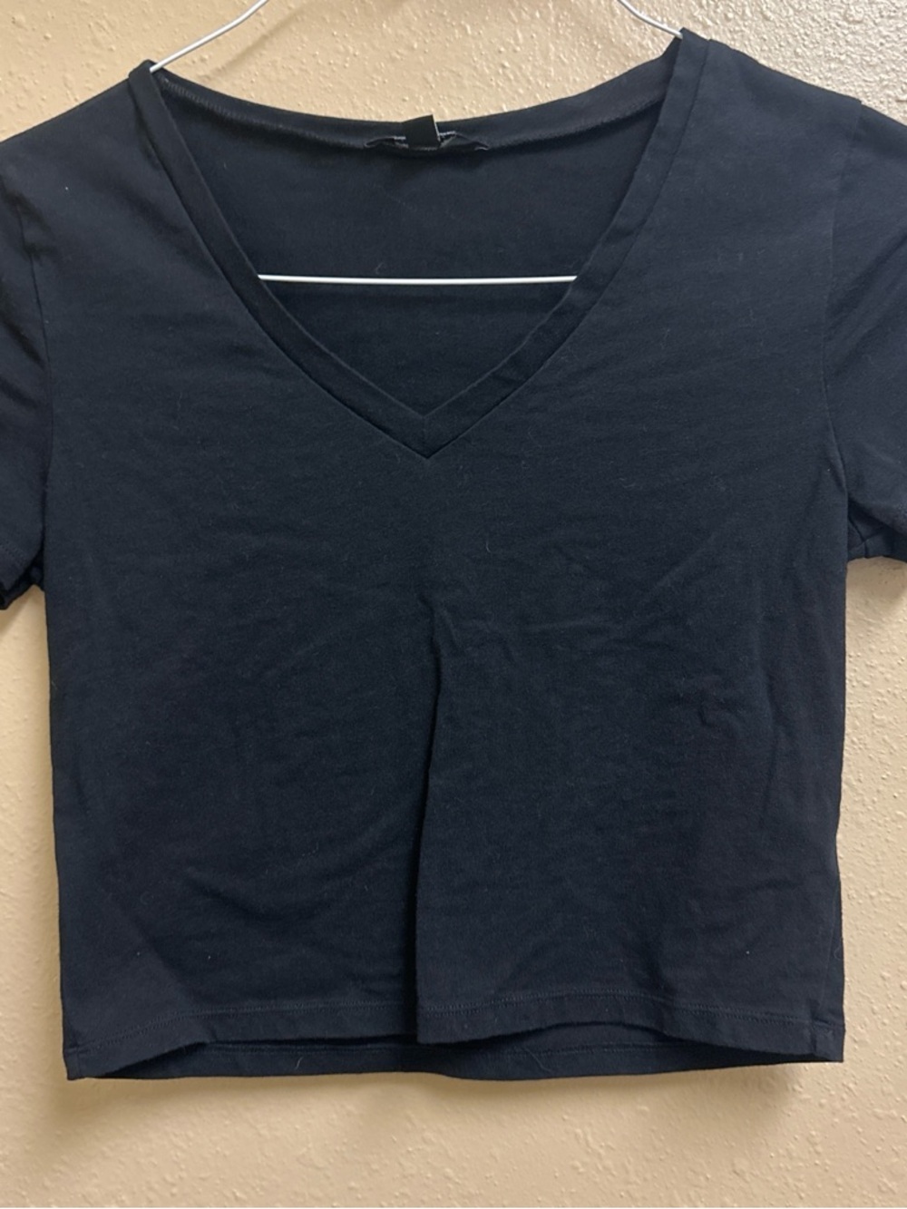 V-Neck Black Crop Tee - Women's Classic Short Sleeve